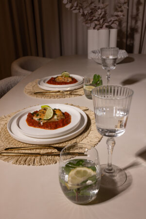 Cod fillet on a bed of tomato sauce